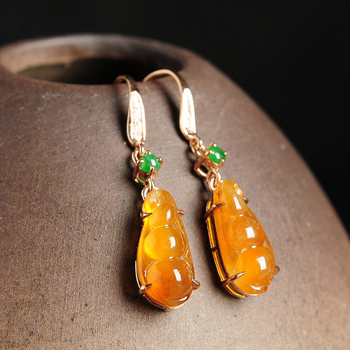 Natural jade earrings jadeite gold earrings