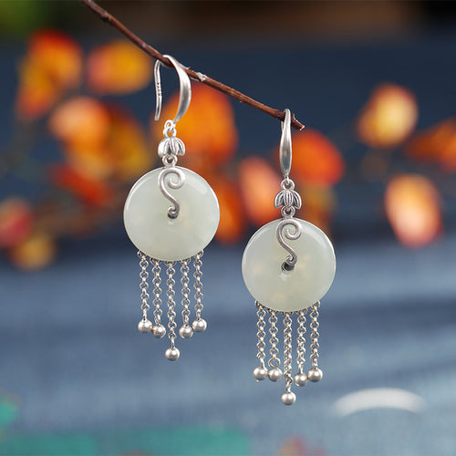 Natural Jade Earrings Nephrite Silver Earrings