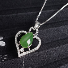 Natural Jade Pendant Nephrite Silver Zircon Heart Pendant