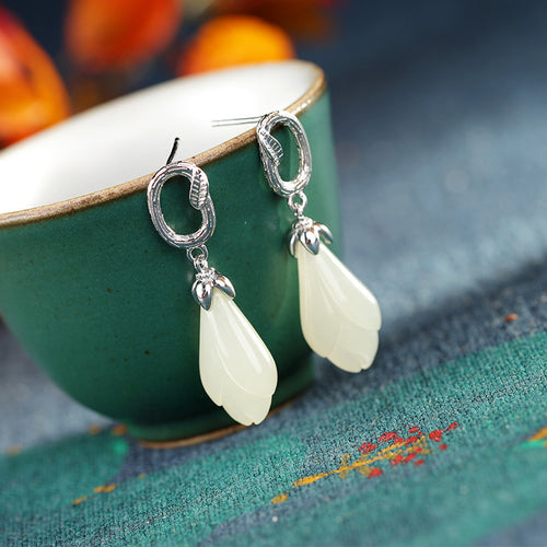 Natural Jade Earrings Nephrite Silver Earrings