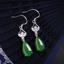 Natural Jade Earrings Nephrite Silver Zircon Earrings