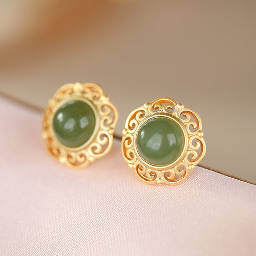 Natural Jade Earrings Nephrite Silver Earrings
