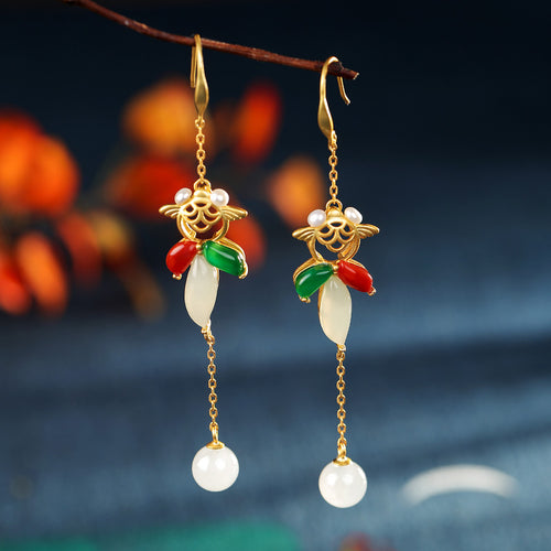 Natural Jade Earrings Nephrite Agate Silver Earrings