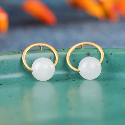 Natural Jade Earrings Nephrite Silver Earrings