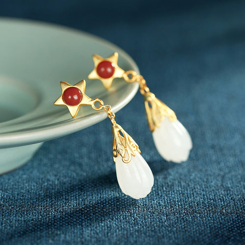 Natural Jade Earrings Nephrite Agate Silver Earrings