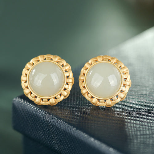 Natural Jade Earrings Nephrite Silver Earrings