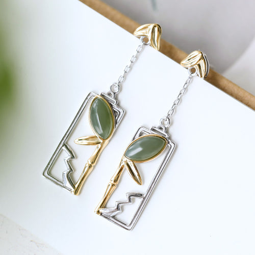 Natural Jade Earrings Nephrite Silver Earrings