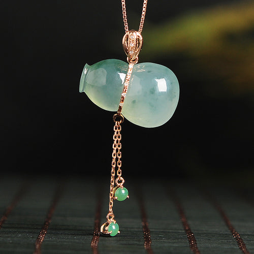 Natural Jade Pendant Jadeite Gold Gourd Pendant