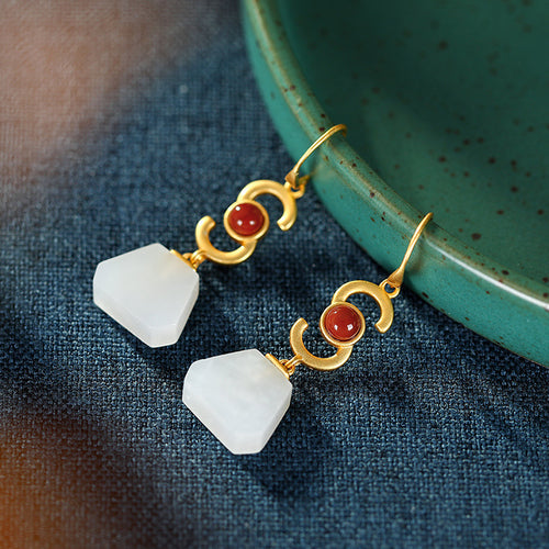 Natural Jade Earrings Nephrite Agate Silver Earrings