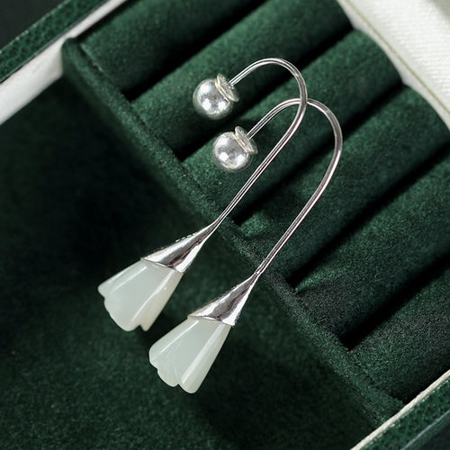 Natural Jade Earrings Nephrite Silver Earrings