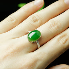 Natural Jade Ring Nephrite Silver Zircon Adjustable Ring