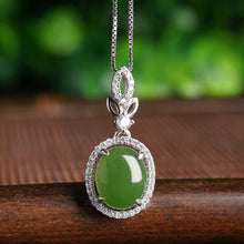 Natural Jade Pendant Nephrite Silver Zircon Pendant