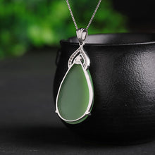 Natural Jade Pendant Nephrite Silver Zircon Pendant