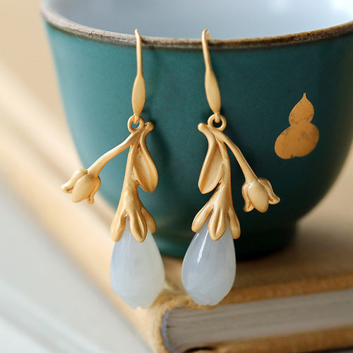 Natural Jade Earrings Nephrite Silver Earrings