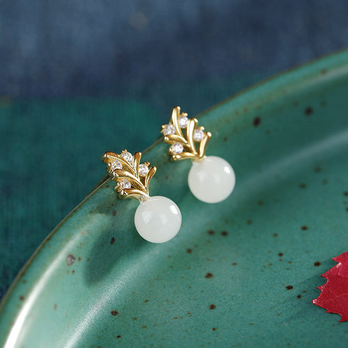 Natural Jade Earrings Nephrite Silver Earrings