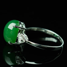 Natural Jade Ring Nephrite Silver Zircon Adjustable Ring