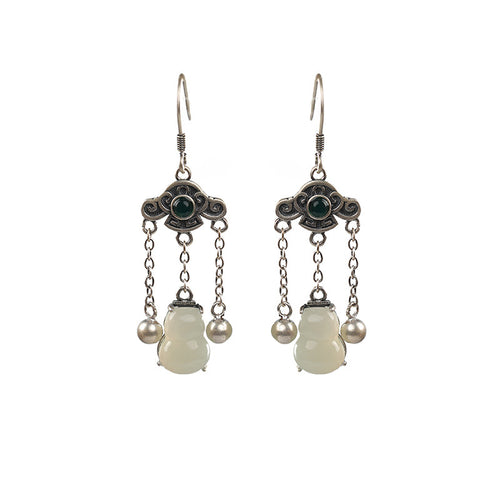 Natural Jade Earrings Nephrite Silver Earrings