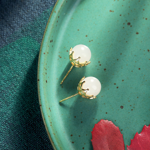 Natural Jade Earrings Nephrite Silver Earrings