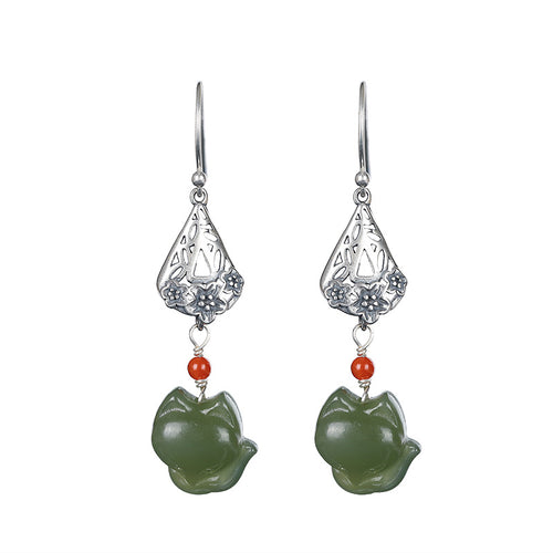 Natural Jade Earrings Nephrite Agate Silver Earrings
