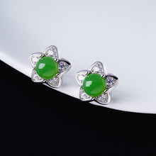 Natural Jade Earrings Nephrite Silver Zircon Earrings