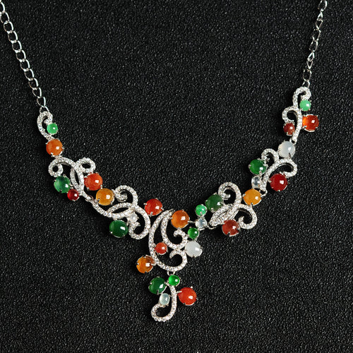 Natural Jade Necklace Jadeite Silver Necklace NE01