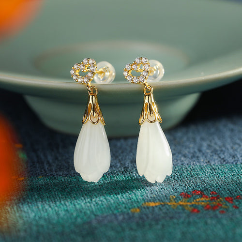 Natural Jade Earrings Nephrite Silver Earrings