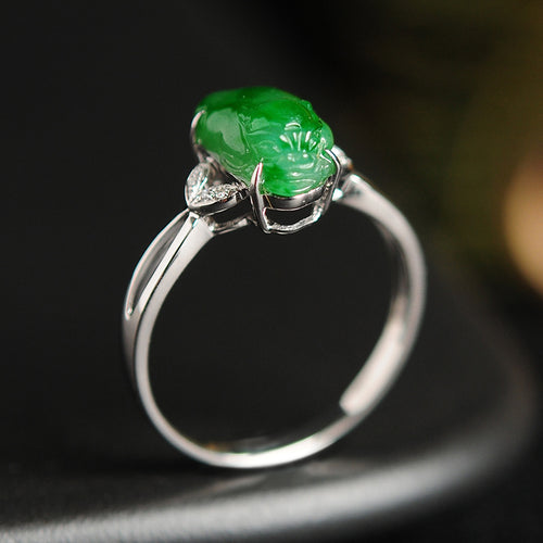 Natural jade ring gold jadeite Pixiu ring