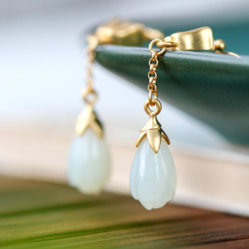 Natural Jade Earrings Nephrite Silver Earrings