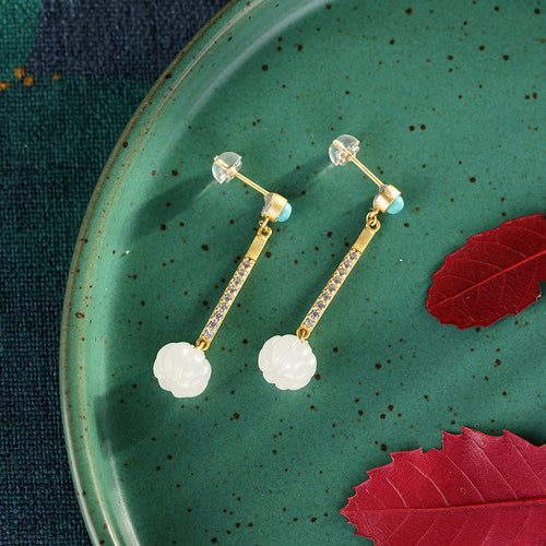 Natural Jade Earrings Nephrite Silver Earrings