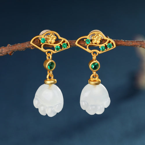 Natural Jade Earrings Nephrite Silver Earrings