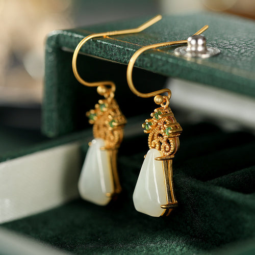 Natural Jade Earrings Nephrite Silver Earrings
