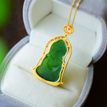 Natural Jade Pendant Nephrite Silver Buddha Baby Pendant