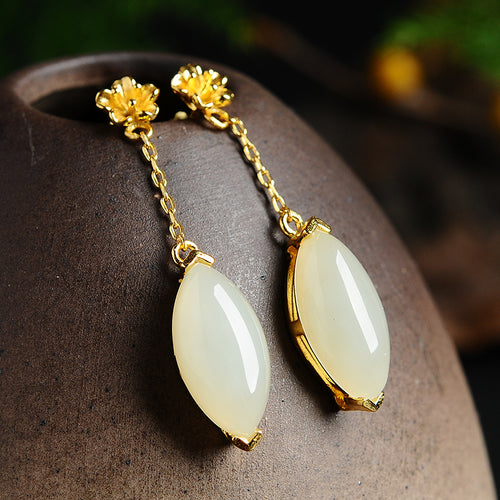 Natural Jade Earrings Nephrite Silver Earrings