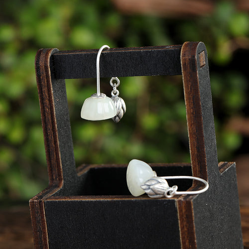 Natural Jade Earrings Nephrite Silver Earrings