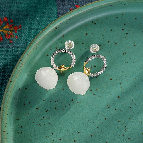 Natural Jade Earrings Nephrite Silver Earrings