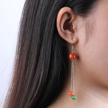 Natural Jade Earrings Nephrite Red Agate Silver Earrings