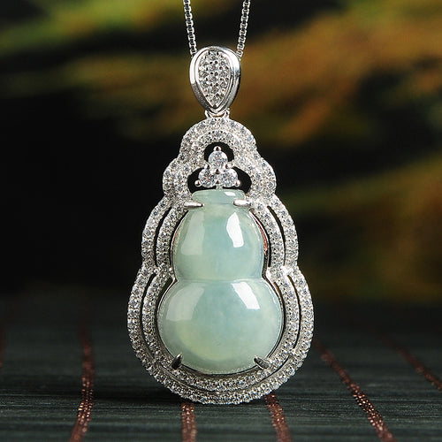 Natural Jade Pendant Jadeite Silver Gourd Pendant