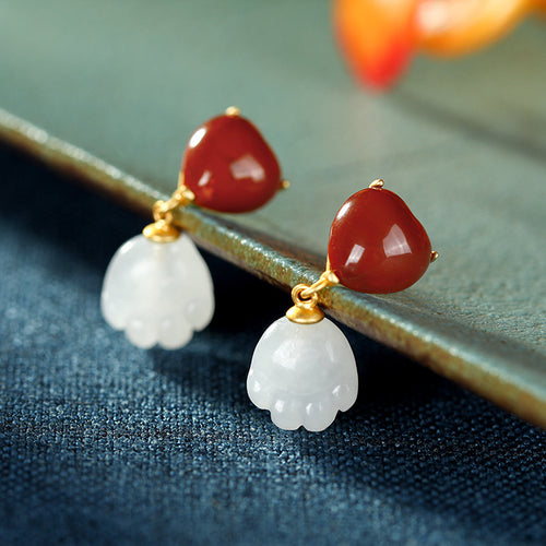 Natural Jade Earrings Nephrite Agate Silver Earrings