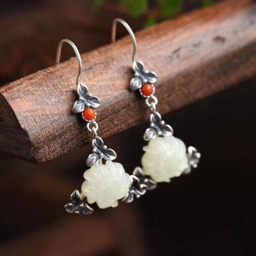Natural Jade Earrings Nephrite Silver Earrings
