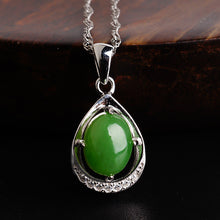 Natural Jade Pendant Nephrite Silver Zircon Pendant