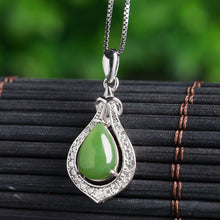 Natural Jade Pendant Nephrite Silver Zircon Pendant