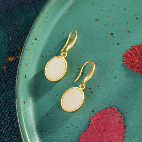 Natural Jade Earrings Nephrite Silver Earrings