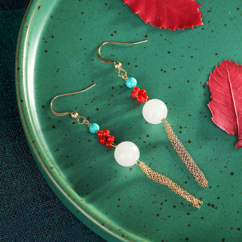 Natural Jade Earrings Nephrite Agate Silver Earrings