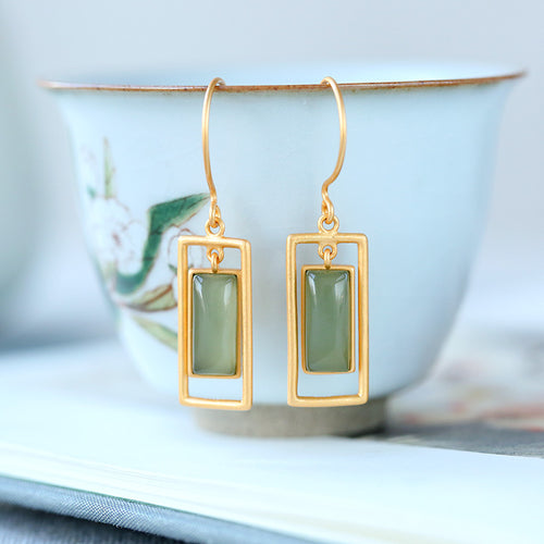 Natural Jade Earrings Nephrite Silver Earrings