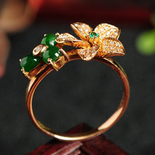 Natural jade ring gold jadeite flower ring