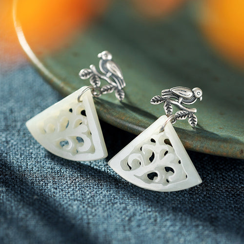 Natural Jade Earrings Nephrite Silver Earrings