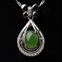 Natural Jade Pendant Nephrite Silver Zircon Pendant