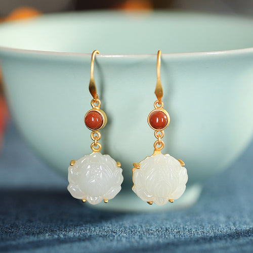 Natural Jade Earrings Nephrite Agate Silver Earrings