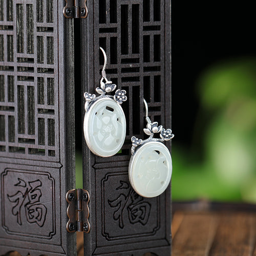 Natural Jade Earrings Nephrite Silver Earrings