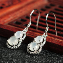 Natural jade earrings jadeite silver gourd earrings